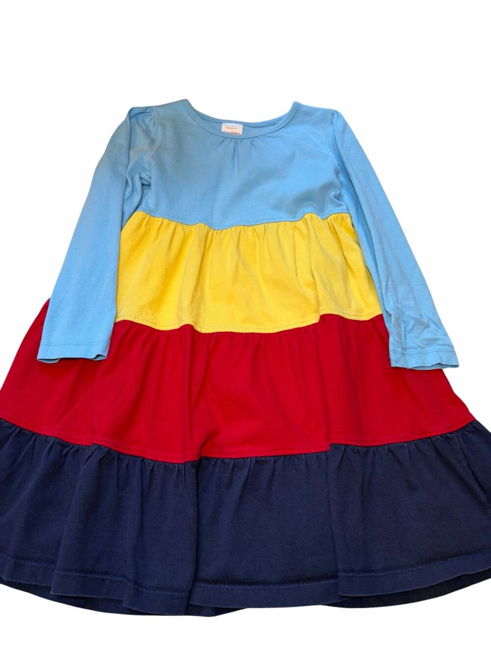Hanna Andersson Girls Size 5 Colorblock Tiered Dress Long Sleeve Cotton